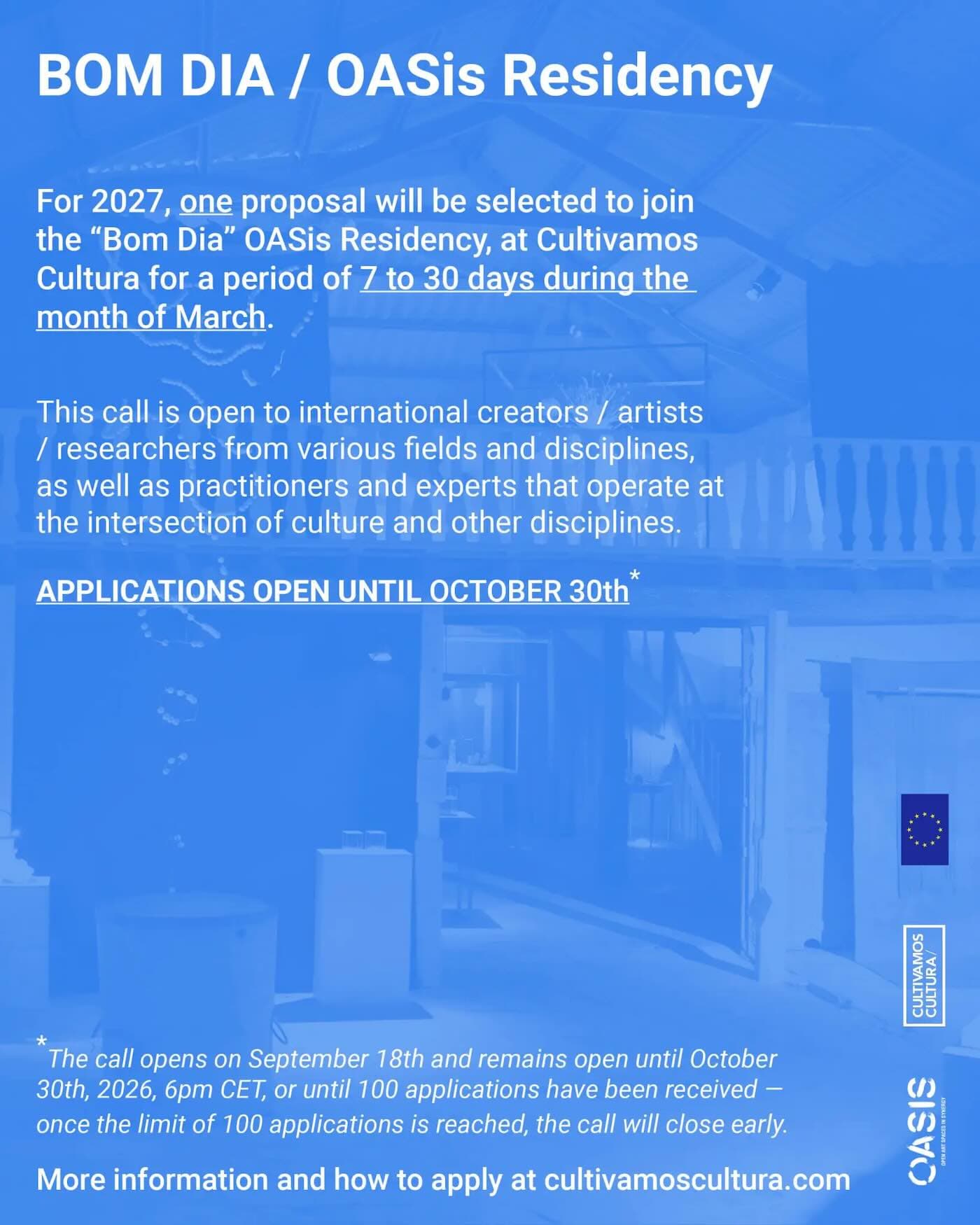Cultivamos Cultura: ‘Bom Dia’ OASis Residency 2027 (Portugal)