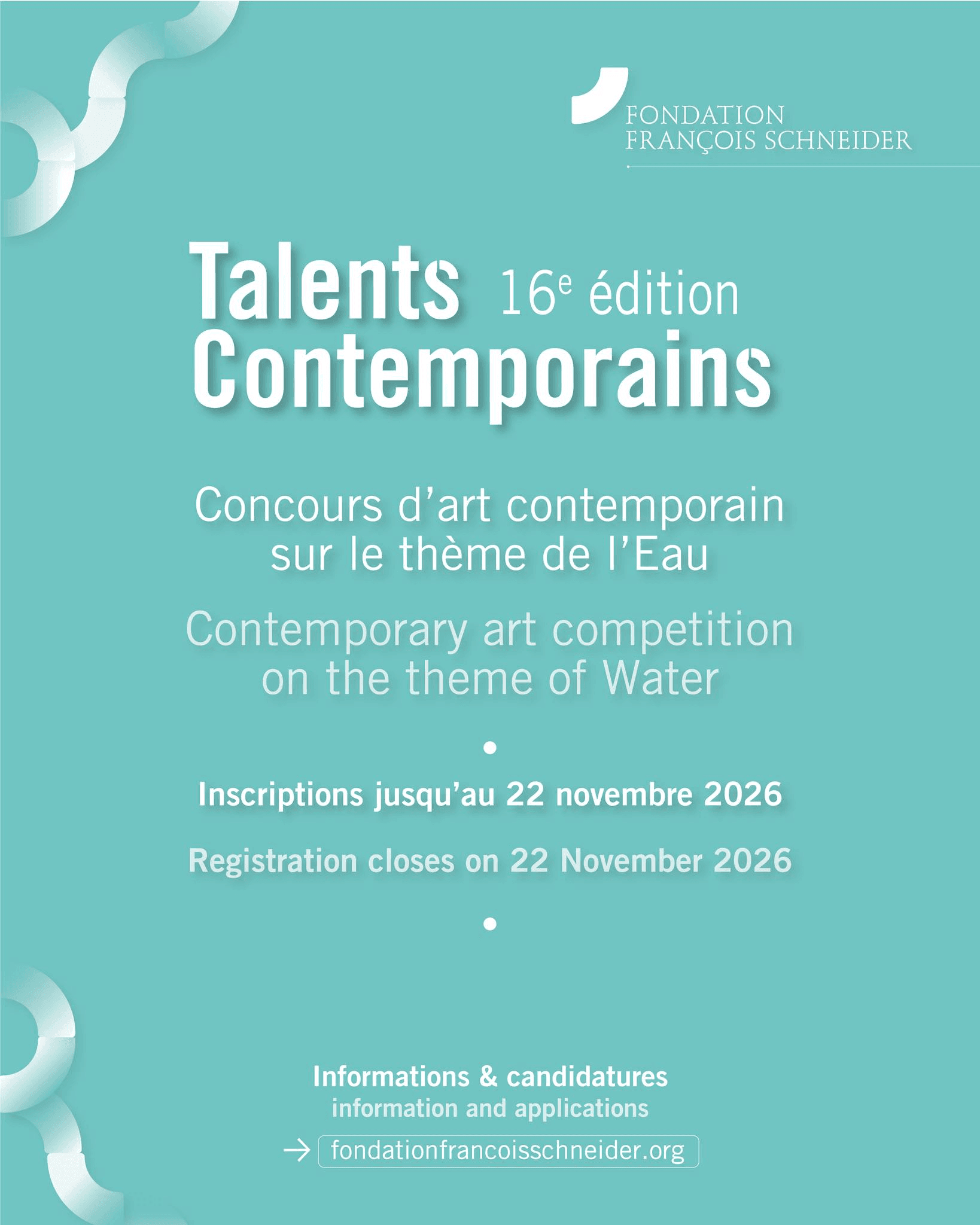 Talents Contemporains — 15 000 EUR і выстава ў Fondation François Schneider за працы на тэму вады